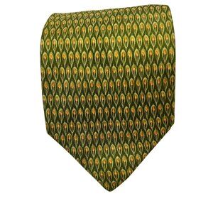 30% off! Salvatore Ferragamo tie men's green patterned 100% silk 3.75" wide 58"